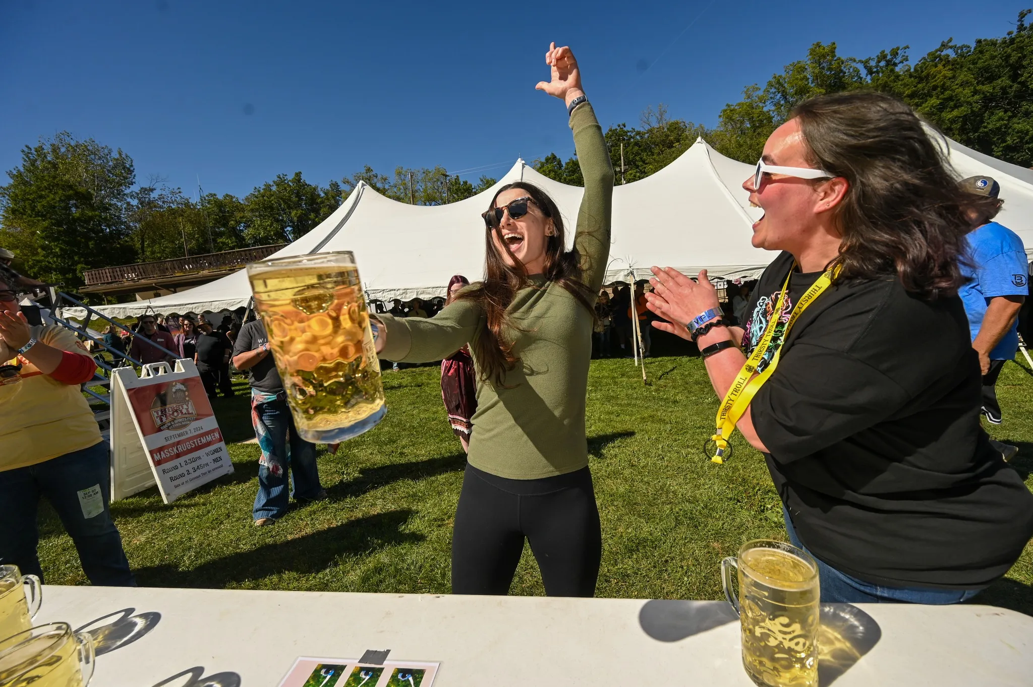 Female steinholding winner celebrating